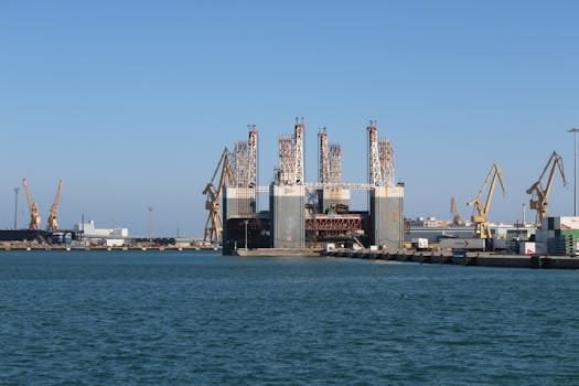 Ghidul Complet al Angajărilor Maritime: Cum să-ți Găsești Ușor Jobul Offshore Ideal 3 View of Cádiz industrial port with cranes and oil rig on a sunny day.