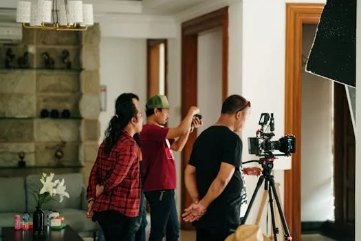 Cum să Alegi Lungimea Optimă a Contractului de Navigație Maritimă pentru Marinari 4 A professional photography crew working inside a studio with camera equipment.